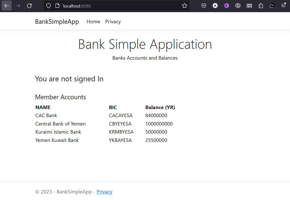 Bank Simple Application is running